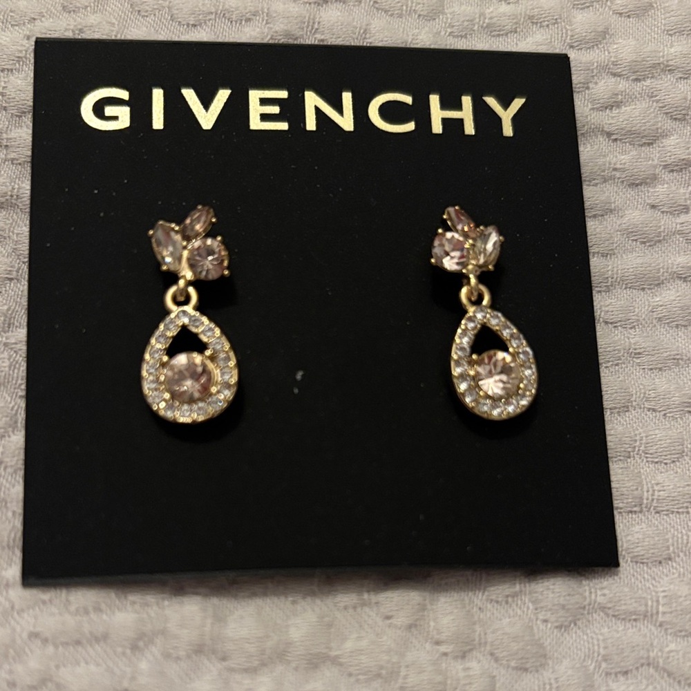Givenchy Gold and Pink Crystal Drop Earrings